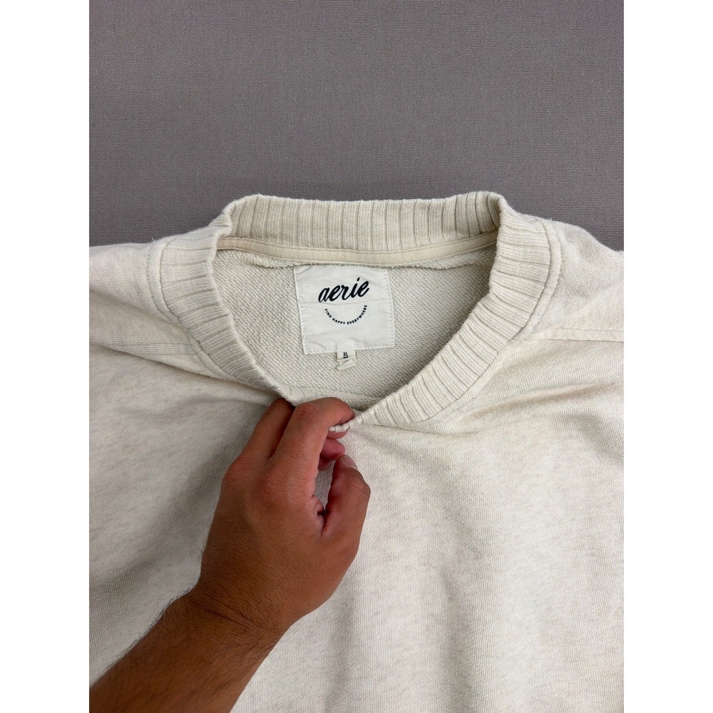 Aerie Womens Oversized Crewneck Sweatshirt Oatmeal Beige Ribbed XL 1810 - Picture 3 of 6
